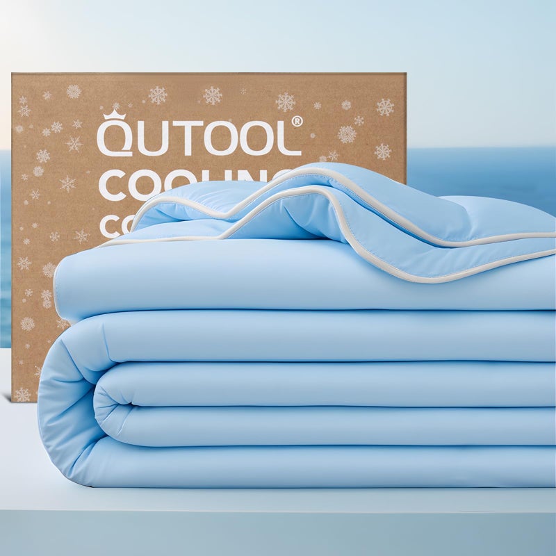 QUTOOL Cooling Blankets for Hot Sleepers Summer Comforter for Night Sweats Full/Queen Size, Double-Sided Cold Blanket Q-Max>0.4 Tech, All-Season Bedding Lightweight Breathable Comforter Blue 90""x90"" - Image 1